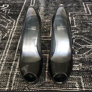 Stuart Weitzman Black Patent Leather Open Toe Pump